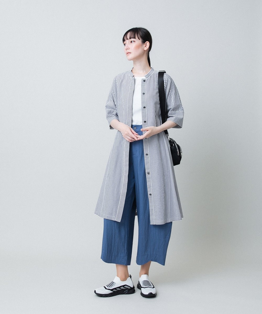 RSEHB07590 TRUNK HIROKO KOSHINO(ヒロココシノ) ストライプAラインロングブラウス/洗える ネイビー