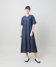 RSEHE06660 TRUNK HIROKO KOSHINO(ヒロココシノ) 異素材ジョイントサイドプリーツデニムワンピース/洗える ブルー