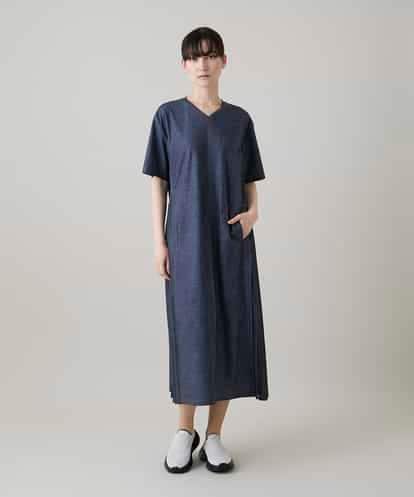 RSEHE06660 TRUNK HIROKO KOSHINO 異素材ジョイントサイドプリーツデニムワンピース/洗える