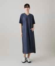 RSEHE06660 TRUNK HIROKO KOSHINO(ヒロココシノ) 異素材ジョイントサイドプリーツデニムワンピース/洗える ブルー