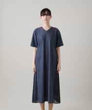 RSEHE06660 TRUNK HIROKO KOSHINO(ヒロココシノ) 異素材ジョイントサイドプリーツデニムワンピース/洗える ブルー