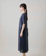 RSEHE06660 TRUNK HIROKO KOSHINO(ヒロココシノ) 異素材ジョイントサイドプリーツデニムワンピース/洗える ブルー