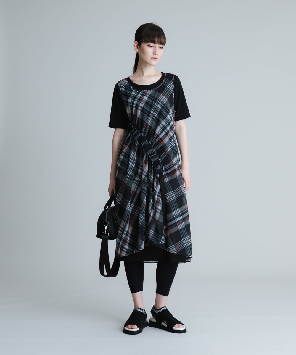 RSEHT02630 TRUNK HIROKO KOSHINO(ヒロココシノ) 【洗濯機で洗える】トリコットオーガンジーチェックワンピース ベージュ