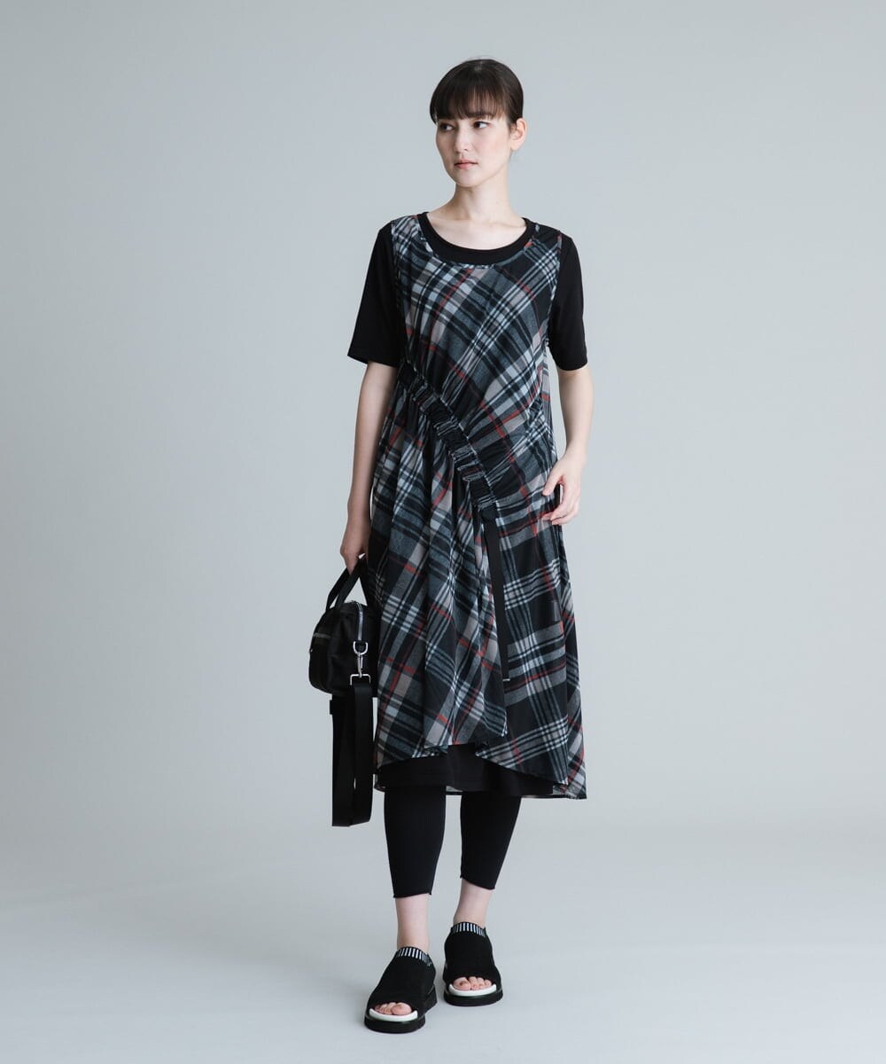 RSEHT02630 TRUNK HIROKO KOSHINO(ヒロココシノ) 【洗濯機で洗える】トリコットオーガンジーチェックワンピース ベージュ