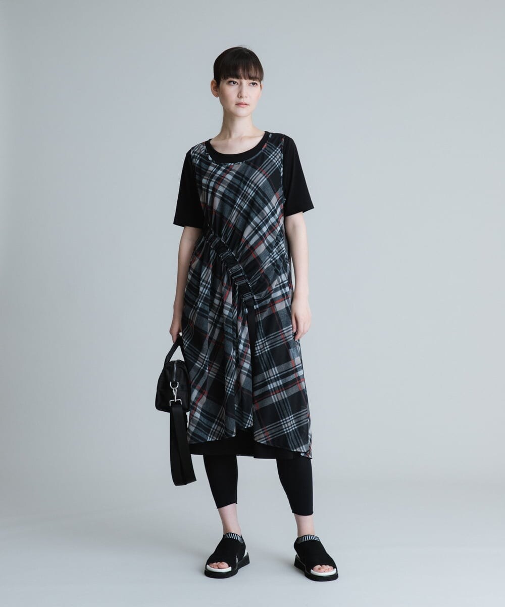 RSEHT02630 TRUNK HIROKO KOSHINO(ヒロココシノ) 【洗濯機で洗える】トリコットオーガンジーチェックワンピース ベージュ