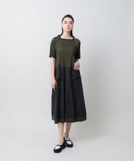 RSEIE02630 TRUNK HIROKO KOSHINO(ヒロココシノ) 異素材コンビ配色ワンピース/洗える カーキ