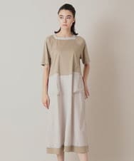 RSEIE02630 TRUNK HIROKO KOSHINO(ヒロココシノ) 異素材コンビ配色ワンピース/洗える カーキ