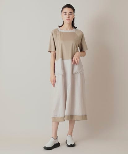 RSEIE02630 TRUNK HIROKO KOSHINO 異素材コンビ配色ワンピース/洗える