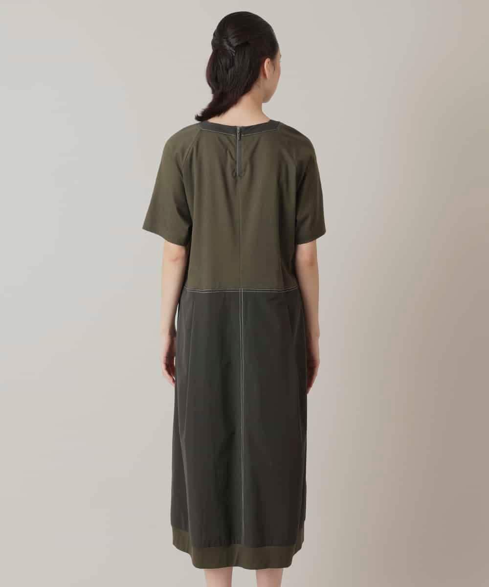 RSEIE02630 TRUNK HIROKO KOSHINO(ヒロココシノ) 異素材コンビ配色ワンピース/洗える カーキ