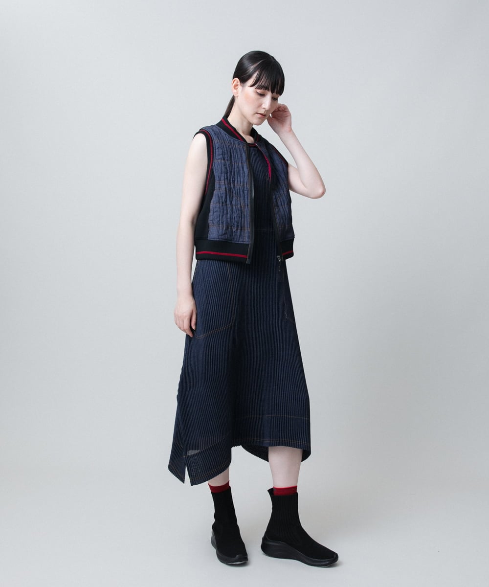 RSEJB02690 TRUNK HIROKO KOSHINO(ヒロココシノ) デニムライクプリーツワンピース/洗える ネイビー
