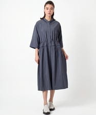 RSEJE02590 TRUNK HIROKO KOSHINO(ヒロココシノ) メッシュアクセントドロストワンピース/洗える ネイビー