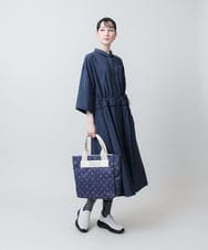RSEJE02590 TRUNK HIROKO KOSHINO(ヒロココシノ) メッシュアクセントドロストワンピース/洗える ネイビー