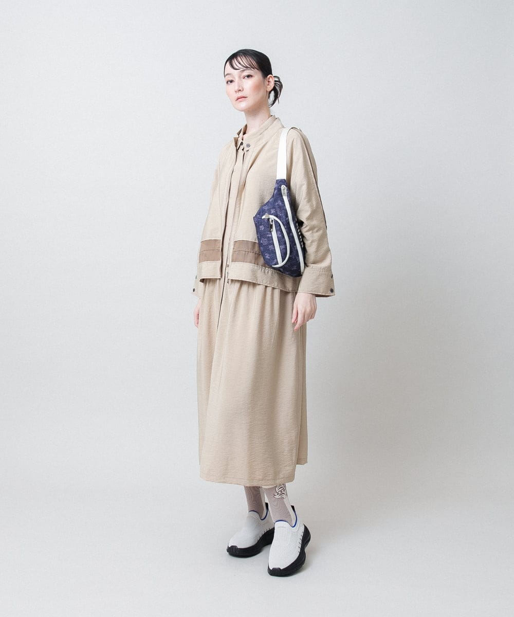 RSEJE02590 TRUNK HIROKO KOSHINO(ヒロココシノ) メッシュアクセントドロストワンピース/洗える ネイビー