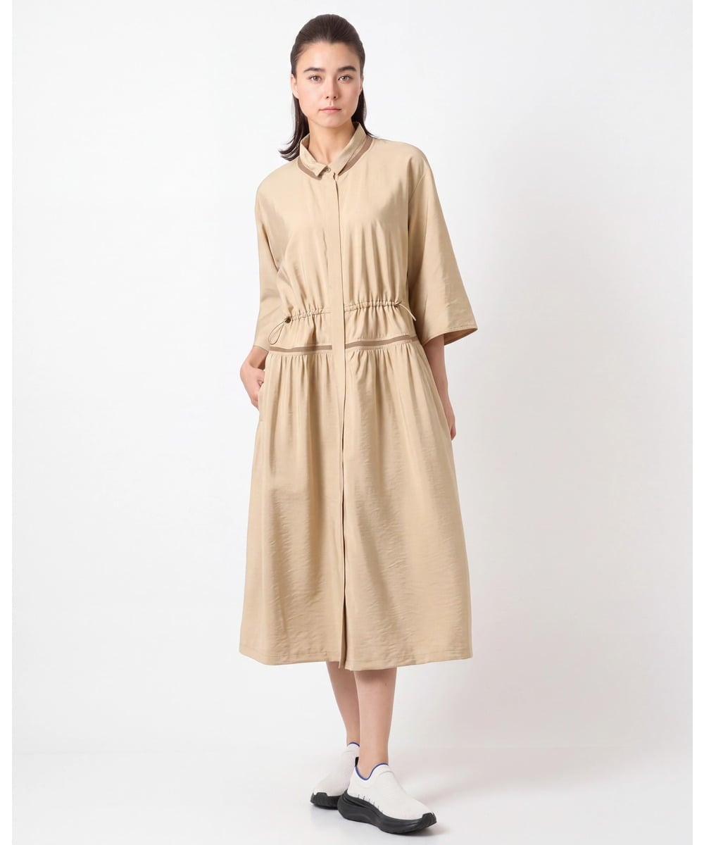 RSEJE02590 TRUNK HIROKO KOSHINO(ヒロココシノ) メッシュアクセントドロストワンピース/洗える ベージュ