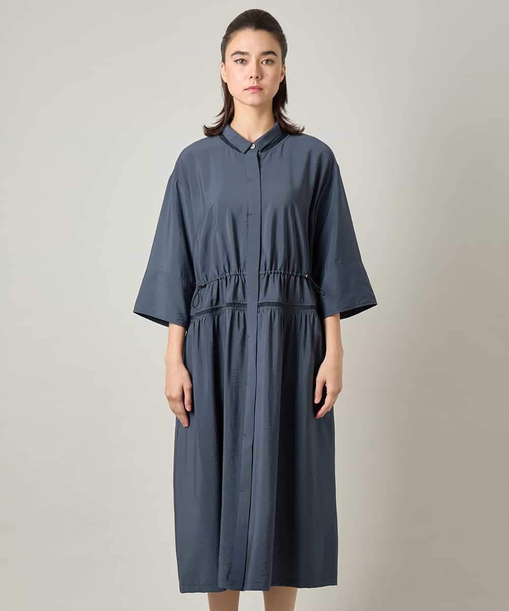 RSEJE02590 TRUNK HIROKO KOSHINO(ヒロココシノ) メッシュアクセントドロストワンピース/洗える ネイビー