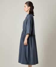 RSEJE02590 TRUNK HIROKO KOSHINO(ヒロココシノ) メッシュアクセントドロストワンピース/洗える ネイビー