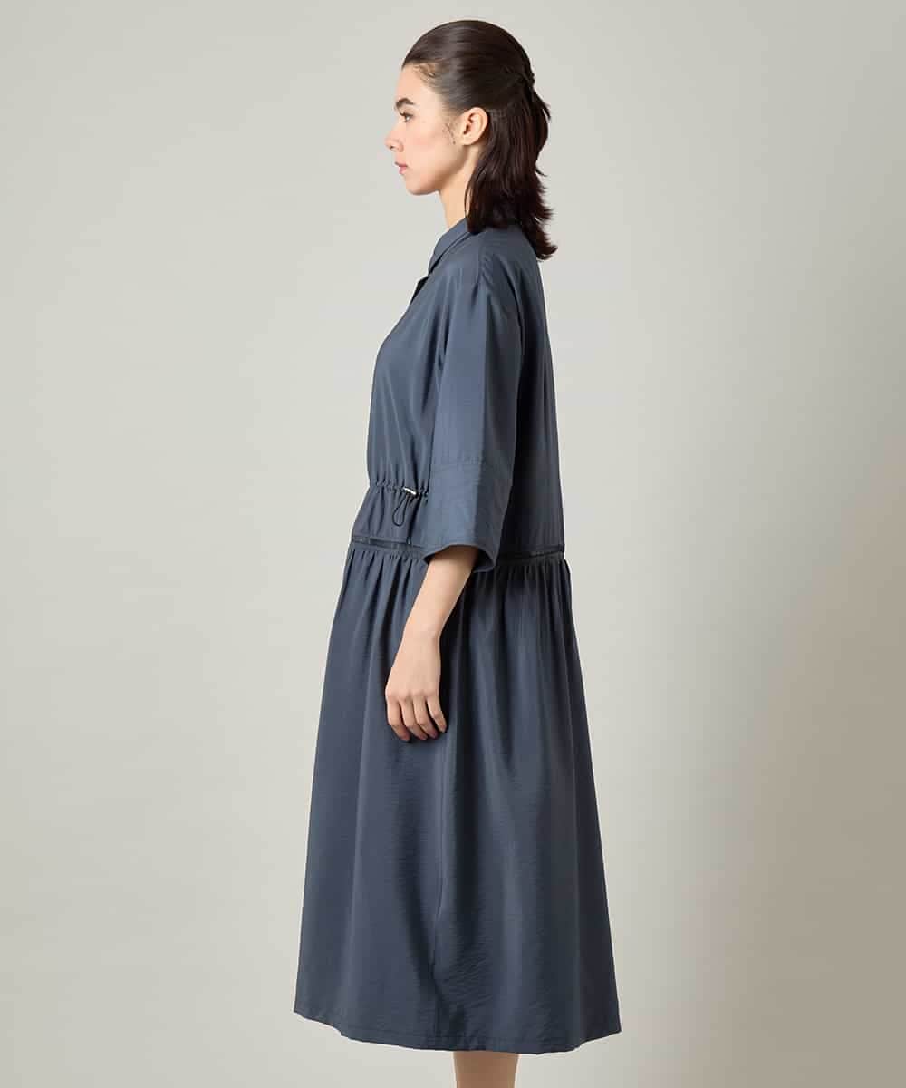 RSEJE02590 TRUNK HIROKO KOSHINO(ヒロココシノ) メッシュアクセントドロストワンピース/洗える ネイビー