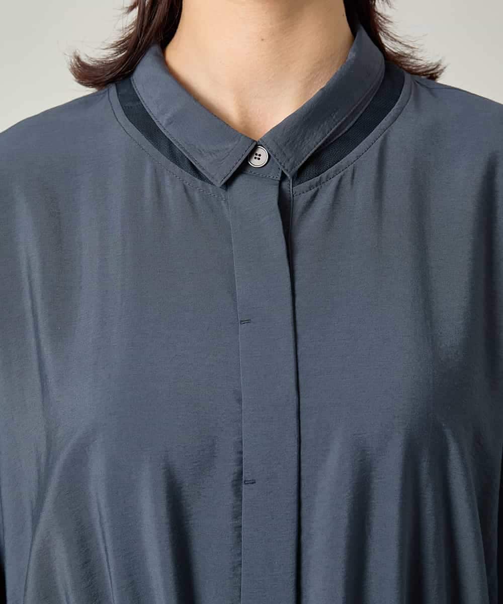 RSEJE02590 TRUNK HIROKO KOSHINO(ヒロココシノ) メッシュアクセントドロストワンピース/洗える ネイビー