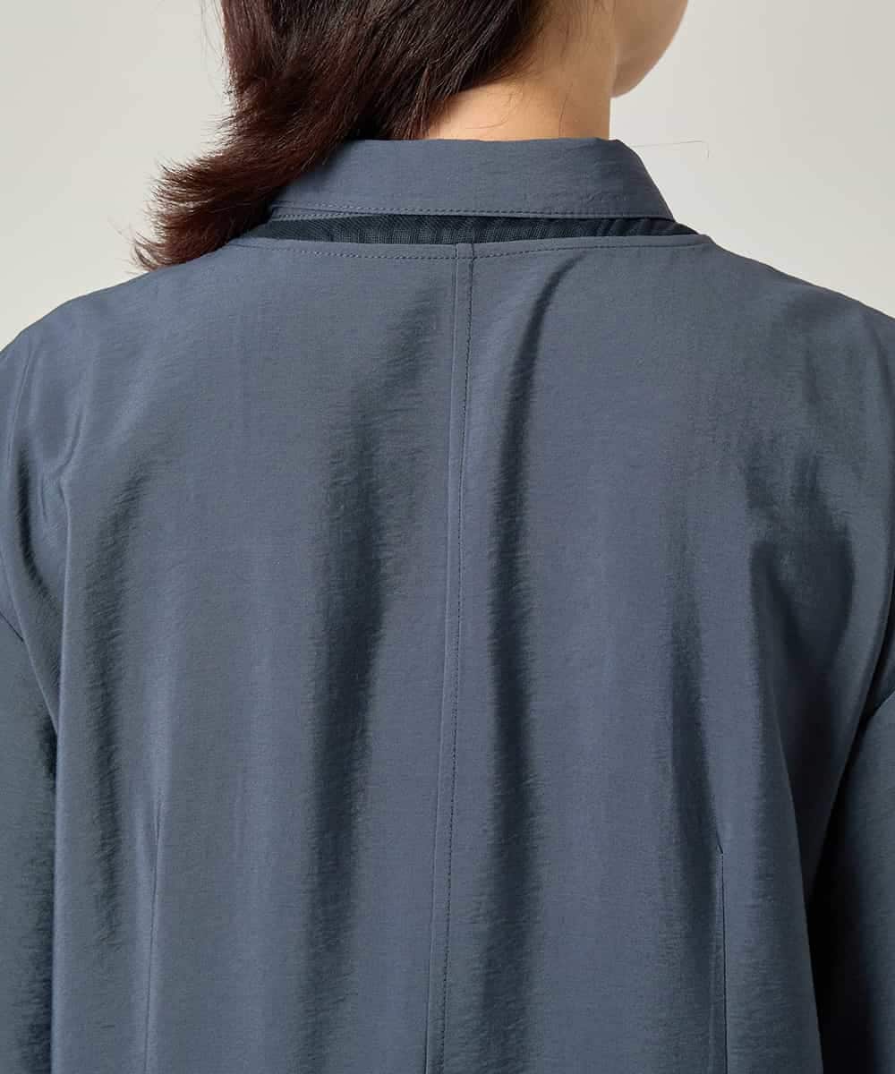 RSEJE02590 TRUNK HIROKO KOSHINO(ヒロココシノ) メッシュアクセントドロストワンピース/洗える ネイビー