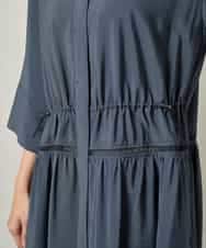 RSEJE02590 TRUNK HIROKO KOSHINO(ヒロココシノ) メッシュアクセントドロストワンピース/洗える ネイビー