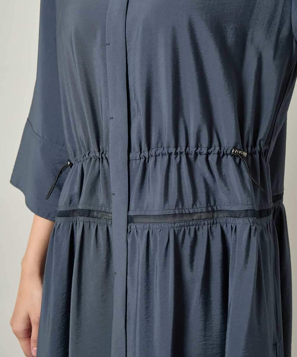 RSEJE02590 TRUNK HIROKO KOSHINO(ヒロココシノ) メッシュアクセントドロストワンピース/洗える ネイビー