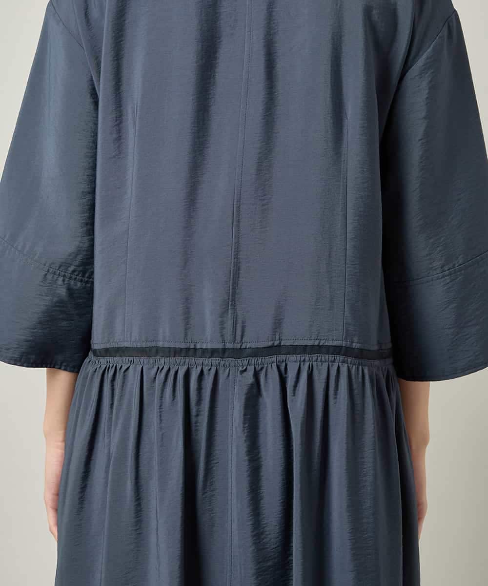 RSEJE02590 TRUNK HIROKO KOSHINO(ヒロココシノ) メッシュアクセントドロストワンピース/洗える ネイビー