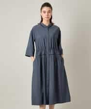 RSEJE02590 TRUNK HIROKO KOSHINO(ヒロココシノ) メッシュアクセントドロストワンピース/洗える ネイビー