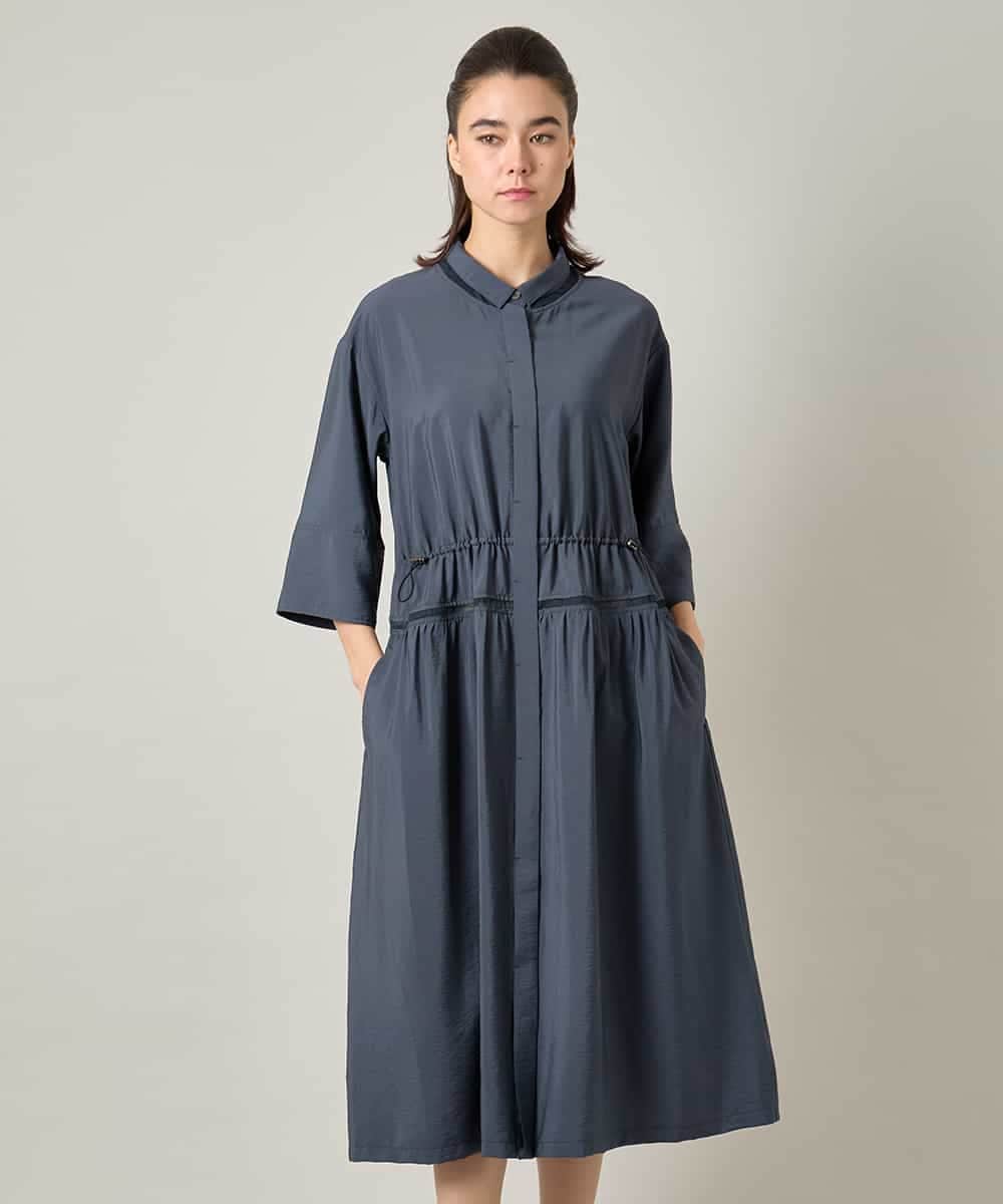RSEJE02590 TRUNK HIROKO KOSHINO(ヒロココシノ) メッシュアクセントドロストワンピース/洗える ネイビー