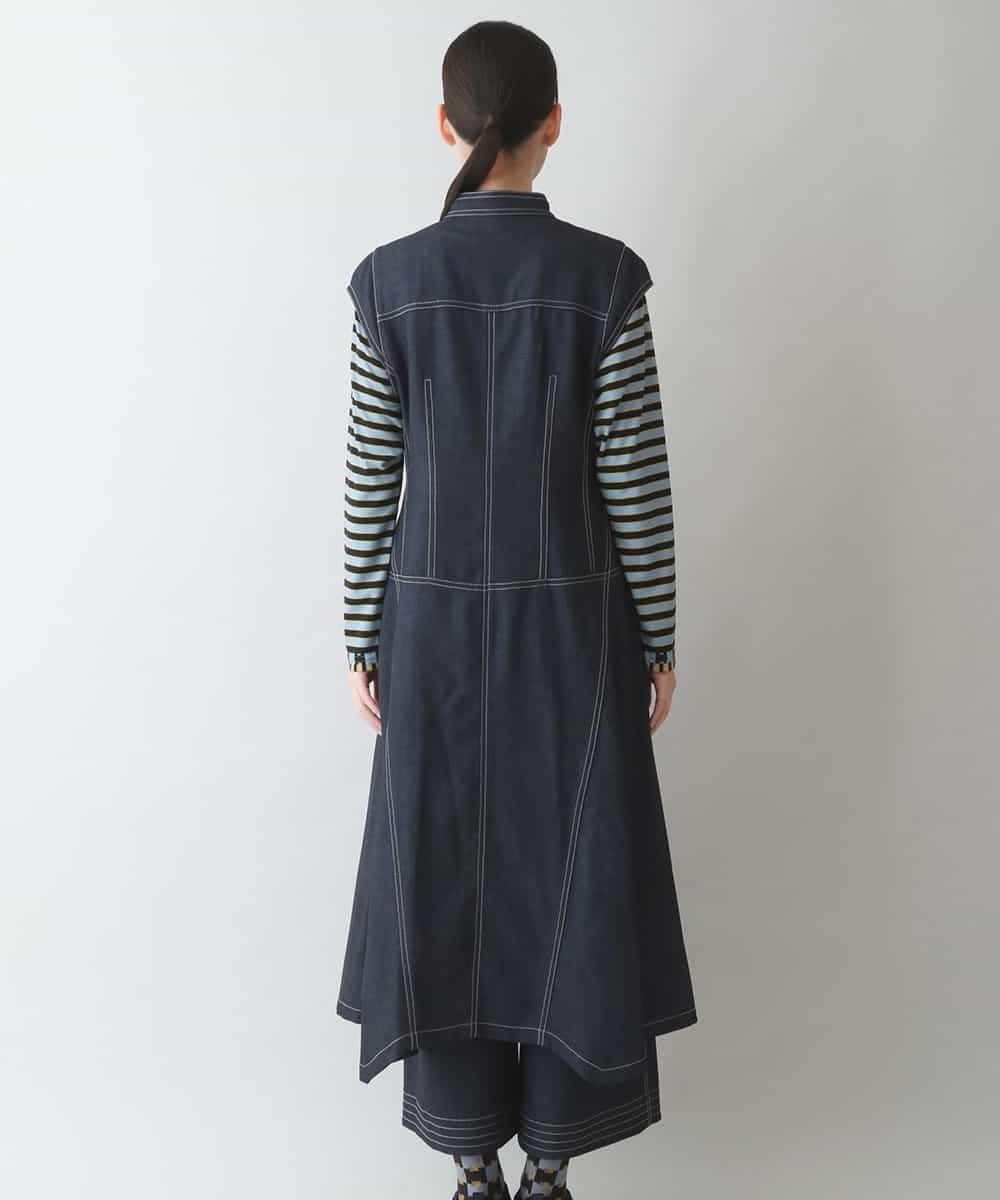 RSEJT31630 TRUNK HIROKO KOSHINO(ヒロココシノ) 【洗濯機で洗える】キャップスリーブデニムライクワンピース ネイビー