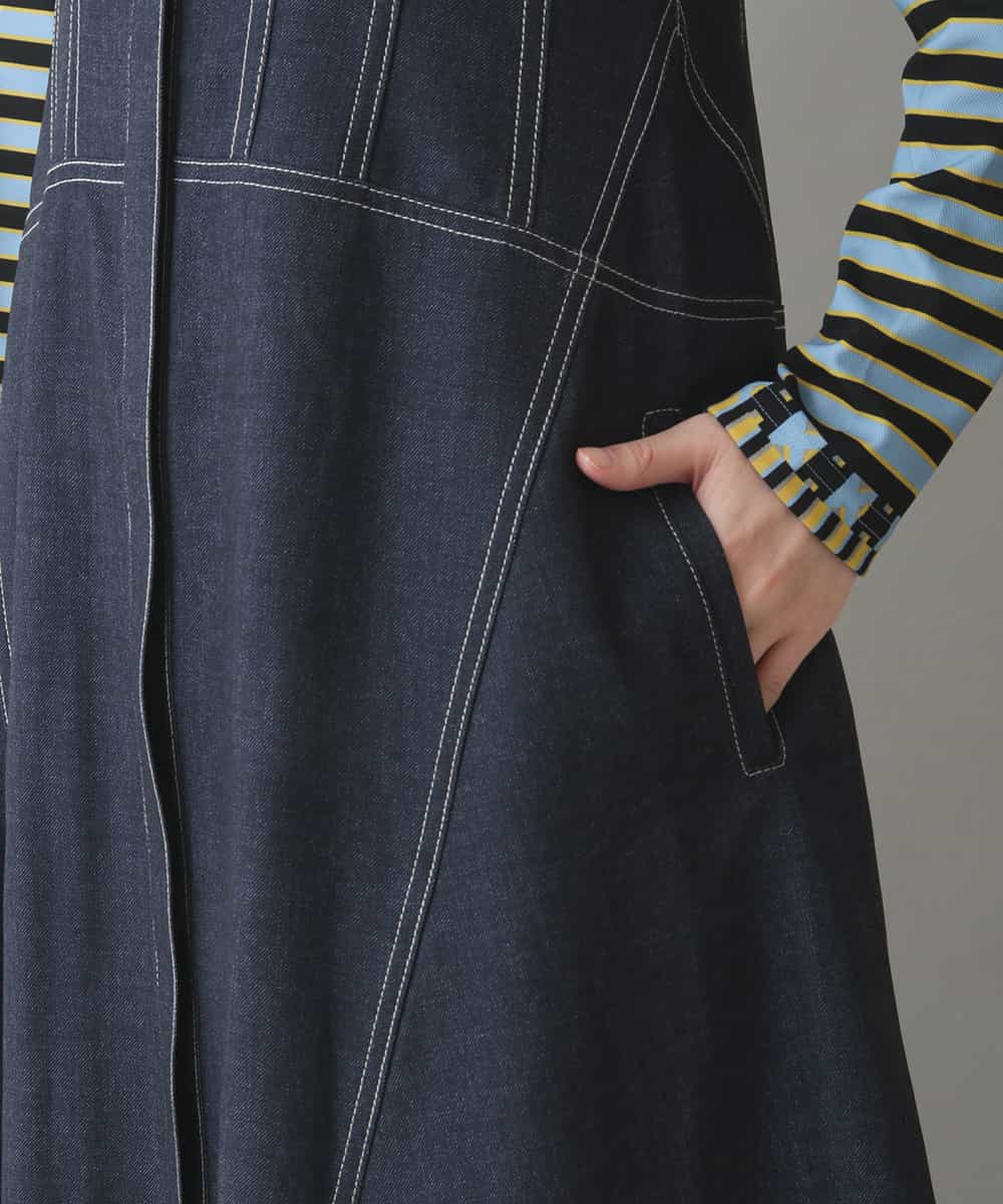 RSEJT31630 TRUNK HIROKO KOSHINO(ヒロココシノ) 【洗濯機で洗える】キャップスリーブデニムライクワンピース ネイビー