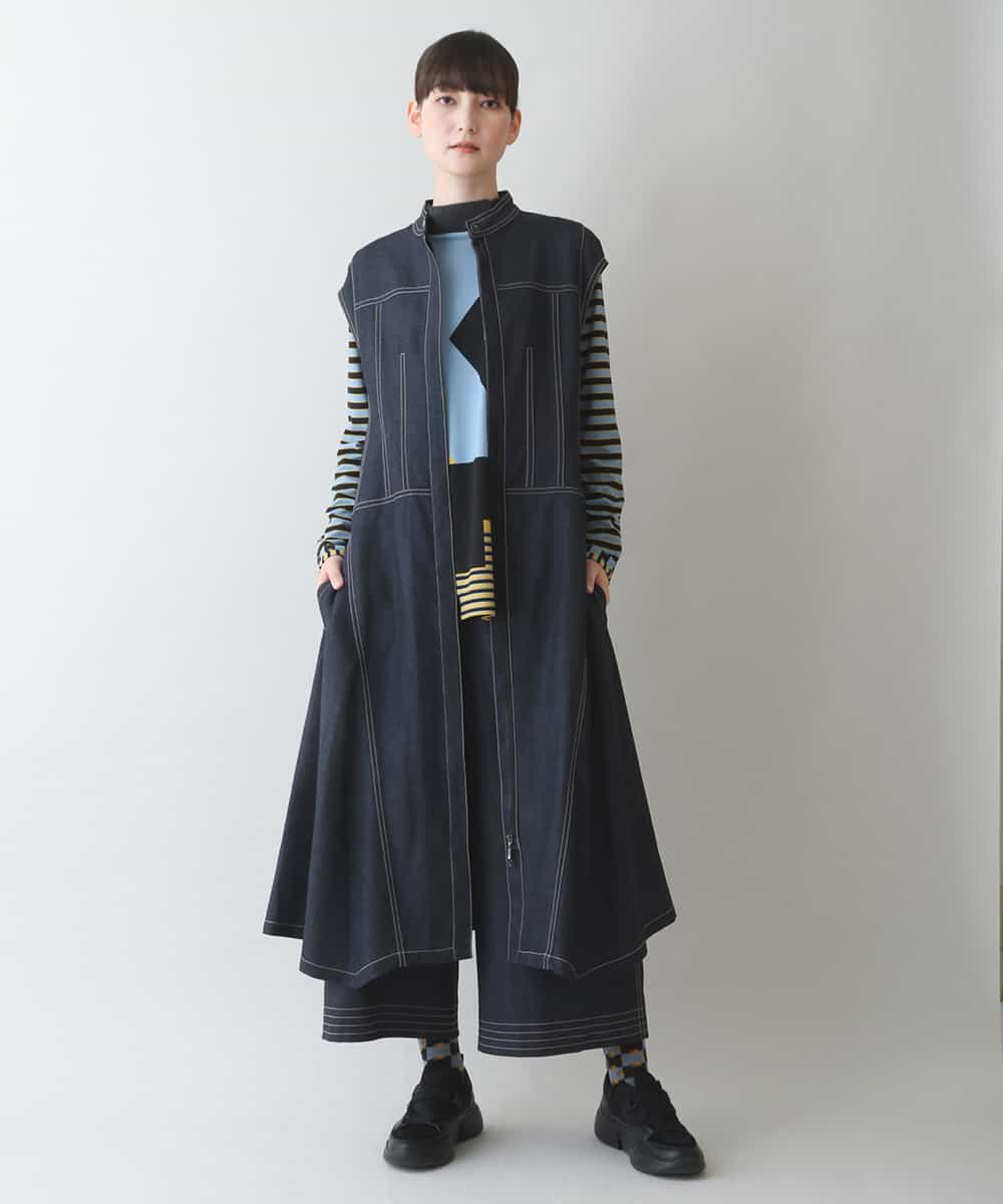 RSEJT31630 TRUNK HIROKO KOSHINO(ヒロココシノ) 【洗濯機で洗える】キャップスリーブデニムライクワンピース ネイビー