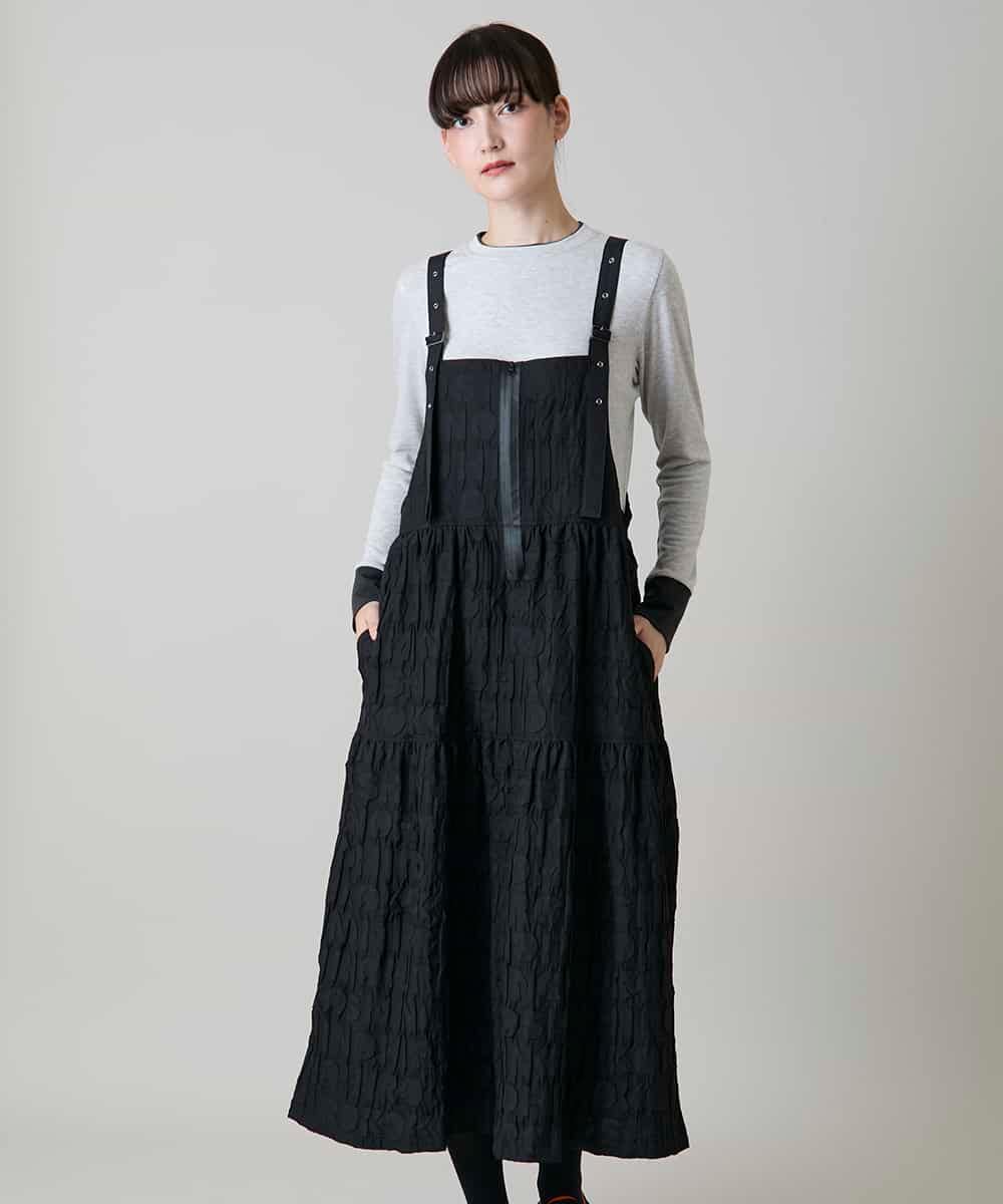 RSELD02590 TRUNK HIROKO KOSHINO(ヒロココシノ) ロゴアクセントティアードワンピース/日本製/洗える ブラック