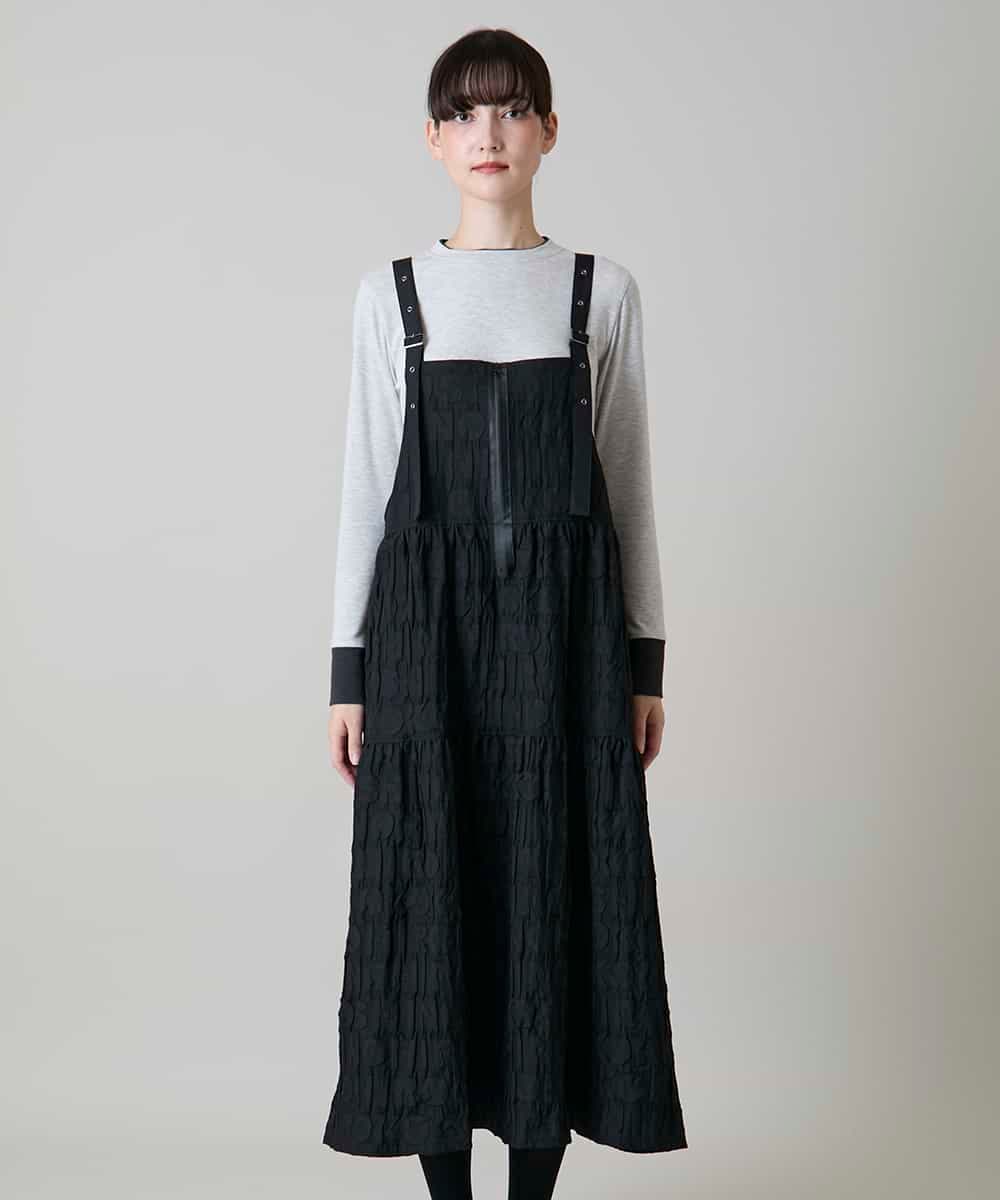 RSELD02590 TRUNK HIROKO KOSHINO(ヒロココシノ) ロゴアクセントティアードワンピース/日本製/洗える ブラック