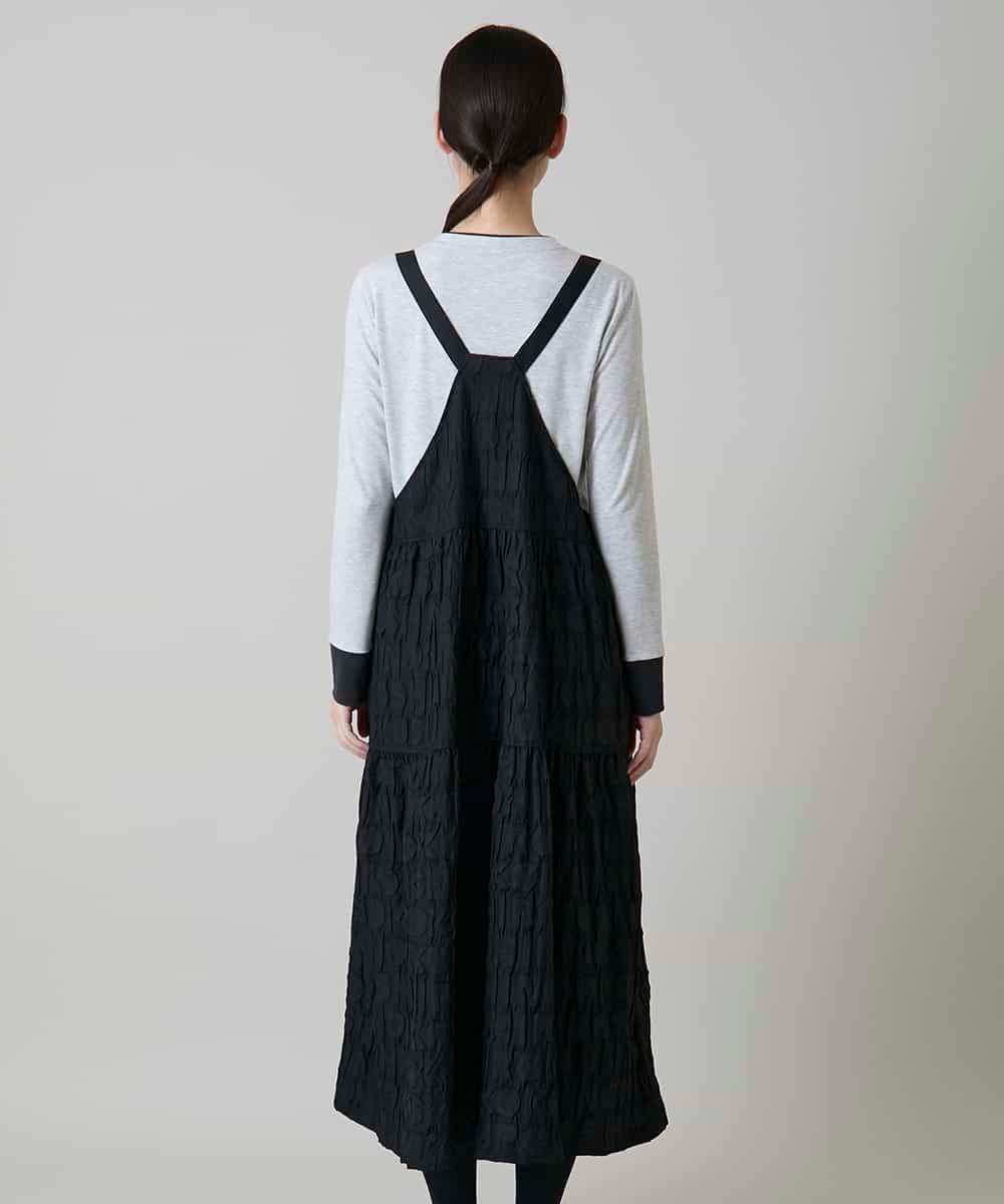 RSELD02590 TRUNK HIROKO KOSHINO(ヒロココシノ) ロゴアクセントティアードワンピース/日本製/洗える ブラック