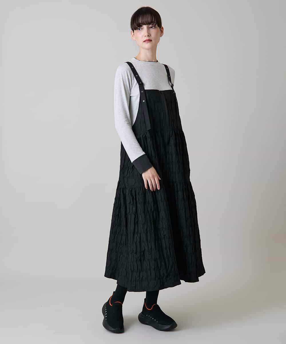 RSELD02590 TRUNK HIROKO KOSHINO(ヒロココシノ) ロゴアクセントティアードワンピース/日本製/洗える ブラック