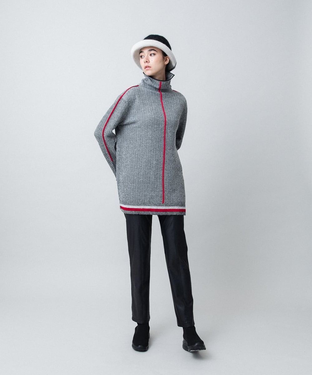 RSFAD08510 TRUNK HIROKO KOSHINO(ヒロココシノ) ヘリンボーンハイネックニットプルオーバー ブラック