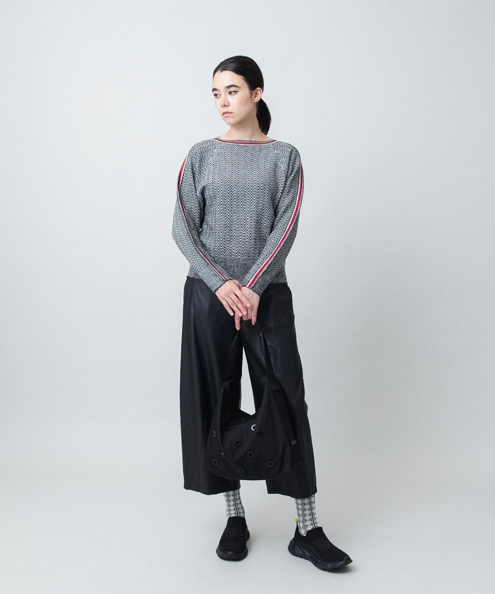 RSFAF30470 TRUNK HIROKO KOSHINO(ヒロココシノ) ヘリンボーンボートネックニットプルオーバー ブラック