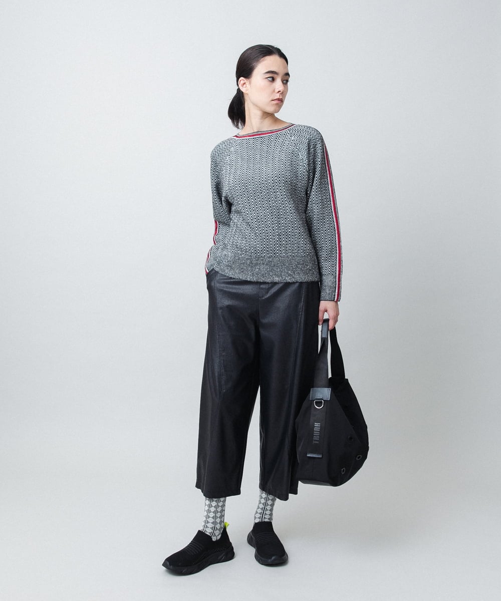 RSFAF30470 TRUNK HIROKO KOSHINO(ヒロココシノ) ヘリンボーンボートネックニットプルオーバー ブラック