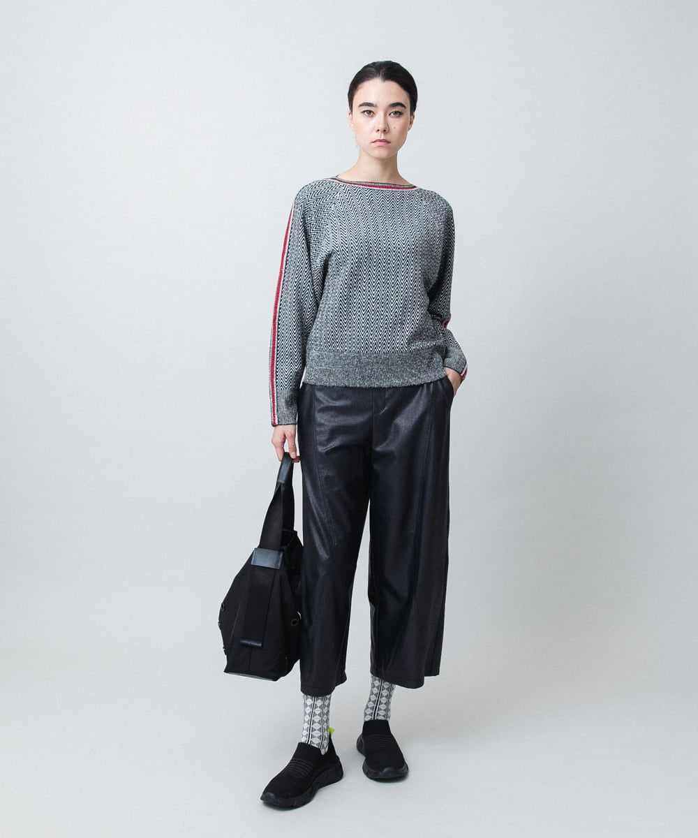 RSFAF30470 TRUNK HIROKO KOSHINO(ヒロココシノ) ヘリンボーンボートネックニットプルオーバー ブラック