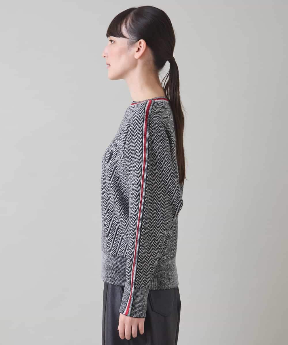 RSFAF30470 TRUNK HIROKO KOSHINO(ヒロココシノ) ヘリンボーンボートネックニットプルオーバー ブラック