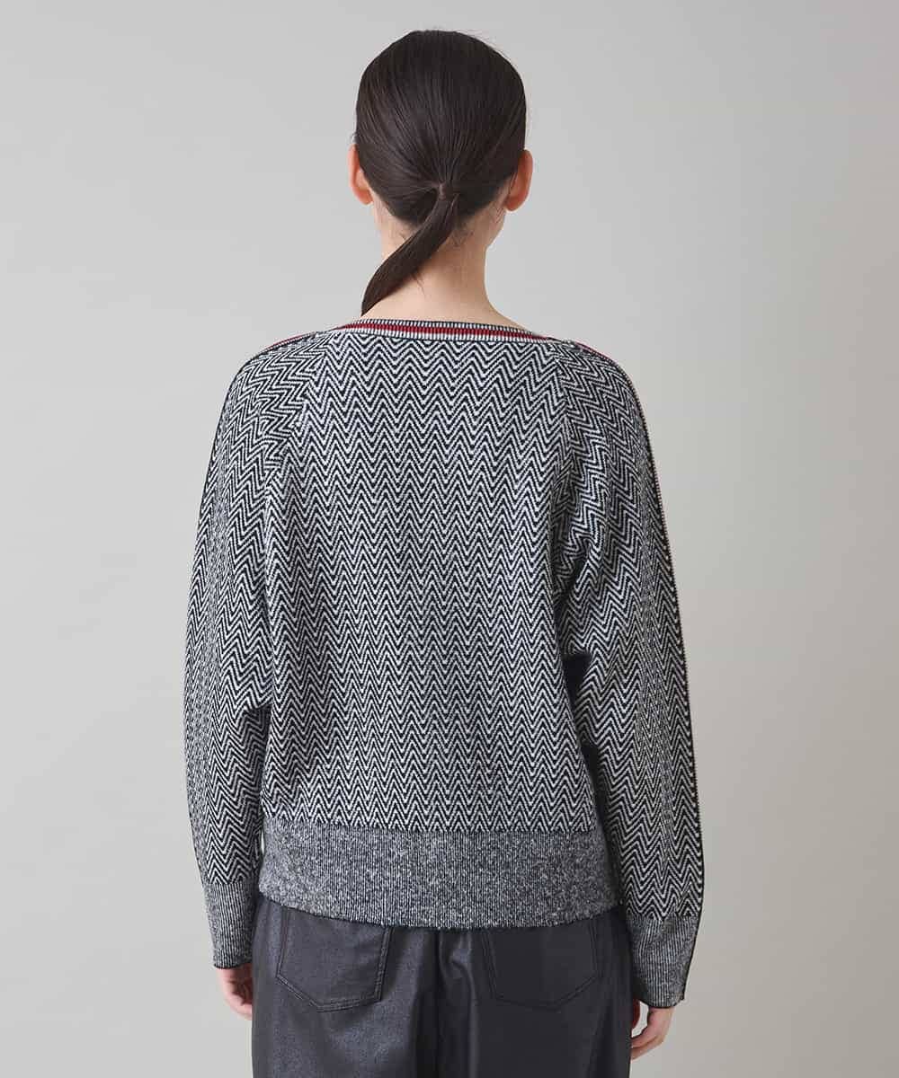 RSFAF30470 TRUNK HIROKO KOSHINO(ヒロココシノ) ヘリンボーンボートネックニットプルオーバー ブラック