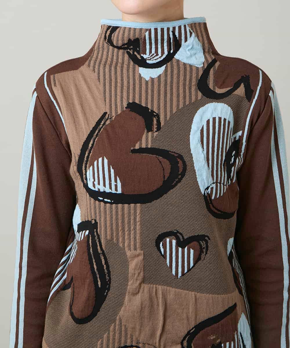 RSFCD02390 TRUNK HIROKO KOSHINO(ヒロココシノ) ハートモチーフジャカードニットプルオーバー /日本製/洗える ブラウン