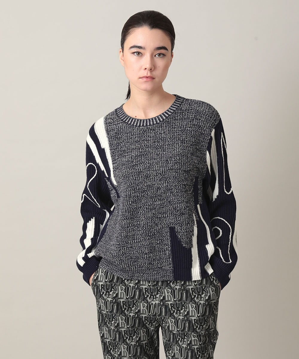 RSFED02430 TRUNK HIROKO KOSHINO(ヒロココシノ) ロゴデザインインターシャニットプルオーバー/洗える ネイビー