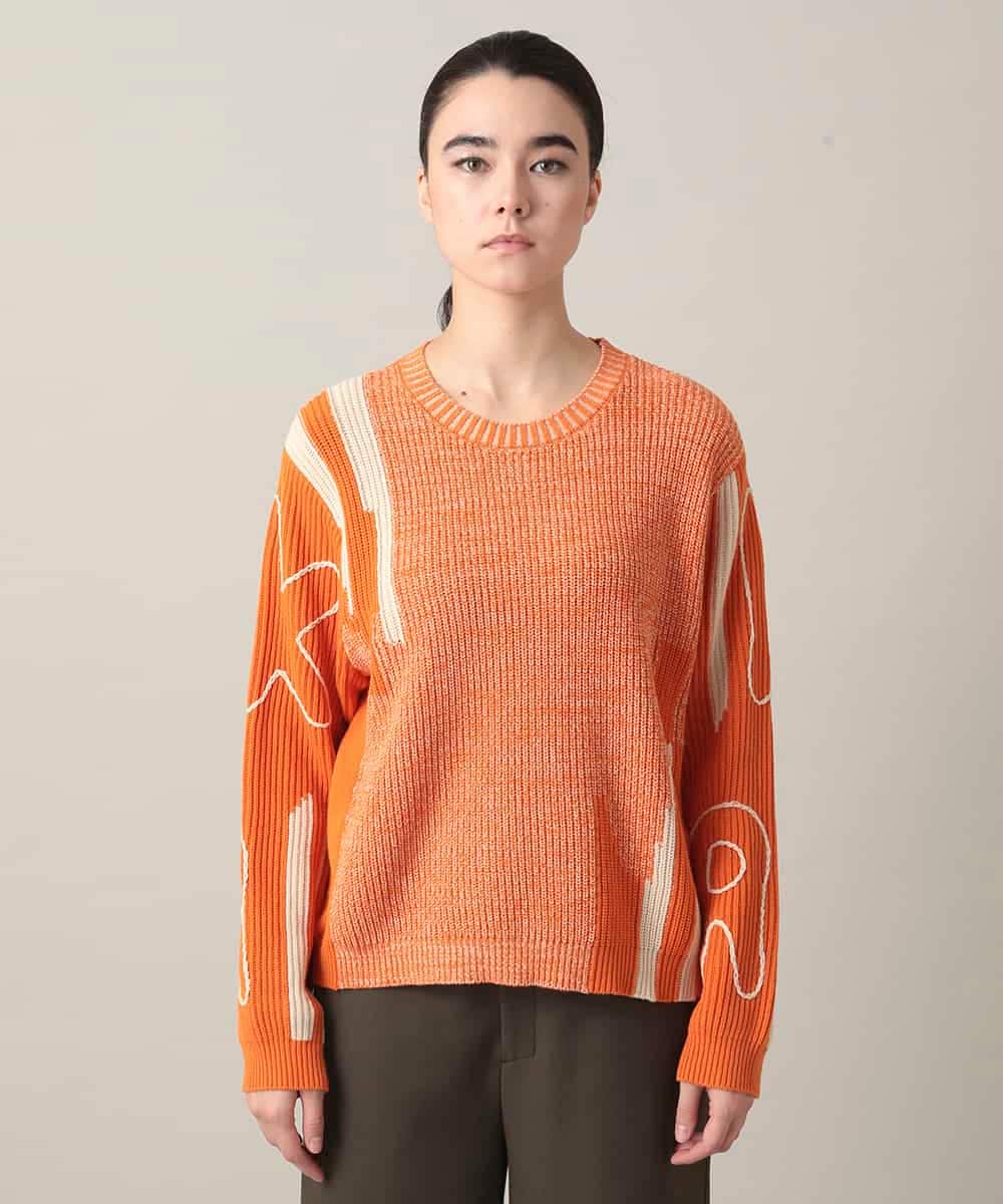 RSFED02430 TRUNK HIROKO KOSHINO(ヒロココシノ) ロゴデザインインターシャニットプルオーバー/洗える オレンジ