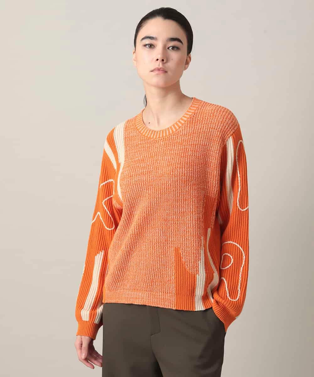 RSFED02430 TRUNK HIROKO KOSHINO(ヒロココシノ) ロゴデザインインターシャニットプルオーバー/洗える オレンジ