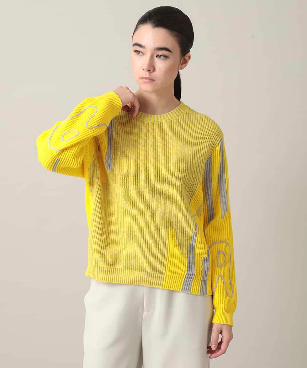 RSFED02430 TRUNK HIROKO KOSHINO(ヒロココシノ) ロゴデザインインターシャニットプルオーバー/洗える イエロー