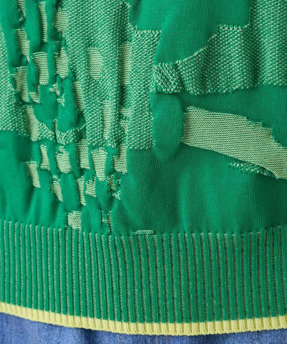 RSFEE21390 TRUNK HIROKO KOSHINO(ヒロココシノ) カノコジャカードデザインニットプルオーバー/日本製 グリーン