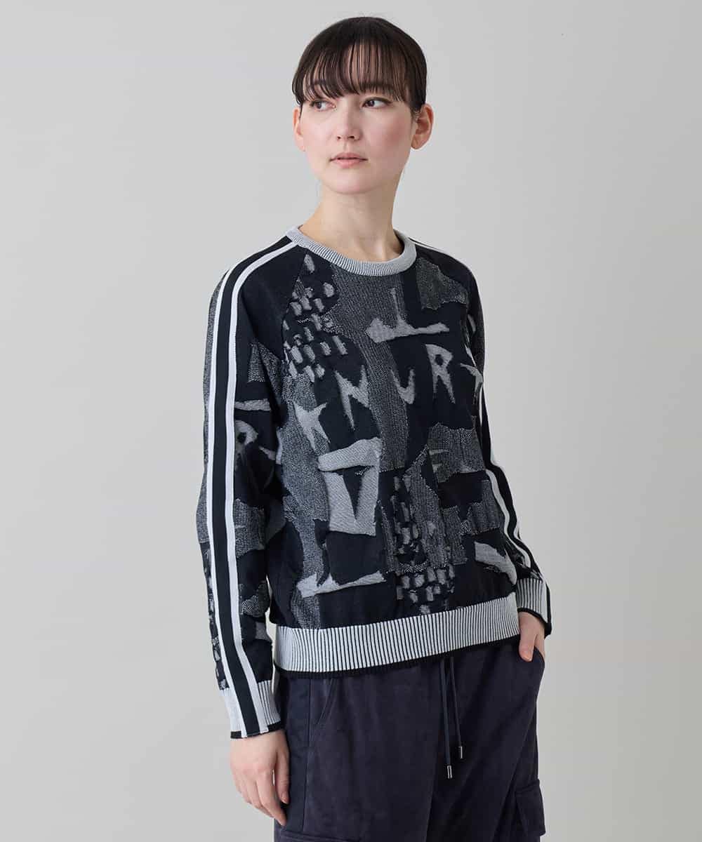 RSFEE21390 TRUNK HIROKO KOSHINO(ヒロココシノ) カノコジャカードデザインニットプルオーバー/日本製 ブラック