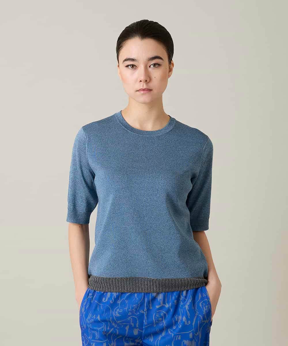 RSFFD08300 TRUNK HIROKO KOSHINO(ヒロココシノ) ソフトラメニットトップス ブルー