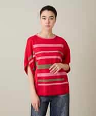 RSFFD23360 TRUNK HIROKO KOSHINO(ヒロココシノ) ハイゲージカラーブロックニットプルオーバー/日本製/洗える レッド